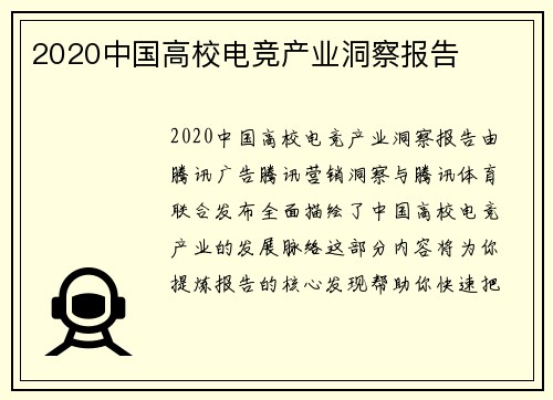 2020中国高校电竞产业洞察报告